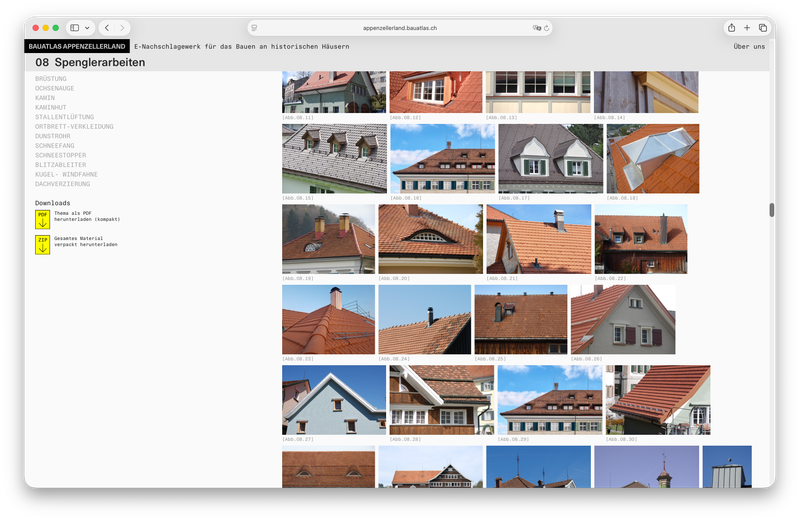 E-Nachschlagewerk für das Bauen an historischen Häusern - Appenzellerland – Datenbank: Sammlung aller Abbildungen und Zeichnung mit Downloadfunktion – E-Nachschlagewerk für das Bauen an historischen Häusern